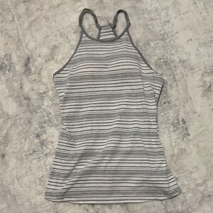 Striped High-Neck Tank Top in Gray and White